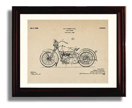 Patent Print - Cycle Support - William S Harley - 1928 - Patent 1675551 - Landscape Patent Wall Art