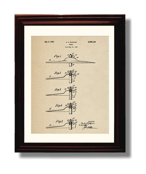 Patent Print - Cymbal - A. A. Zildjian - 1951 - Patent 2559143 Patent Wall Art