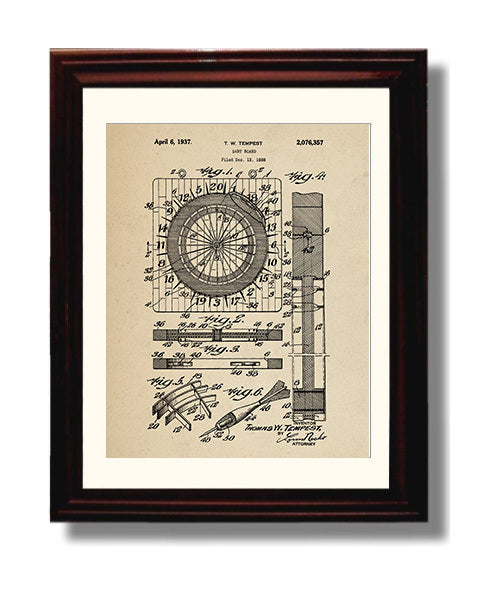 Patent Print - Dart Board - Thomas W Tempest - 1937 - Patent 2076357 Patent Wall Art