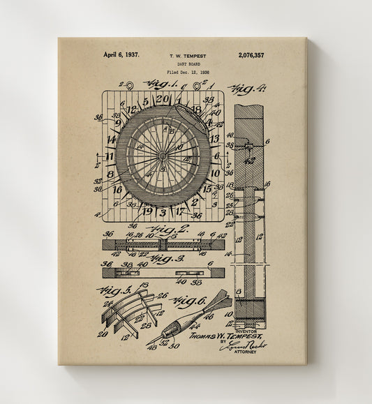 Dart Board 1937 patent print wall art 8x10 Canvas