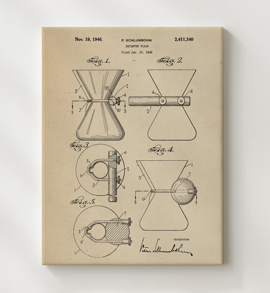 Decanter Flask 1946 patent print wall art 8x10 Canvas