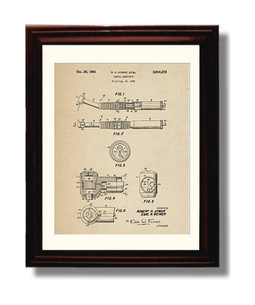 Patent Print - Dental Handpiece - Robert H. Aymar - 1961 - Patent 3014278 Patent Wall Art