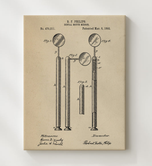 Dental Mouth Mirror 1892 patent print wall art 8x10 Canvas