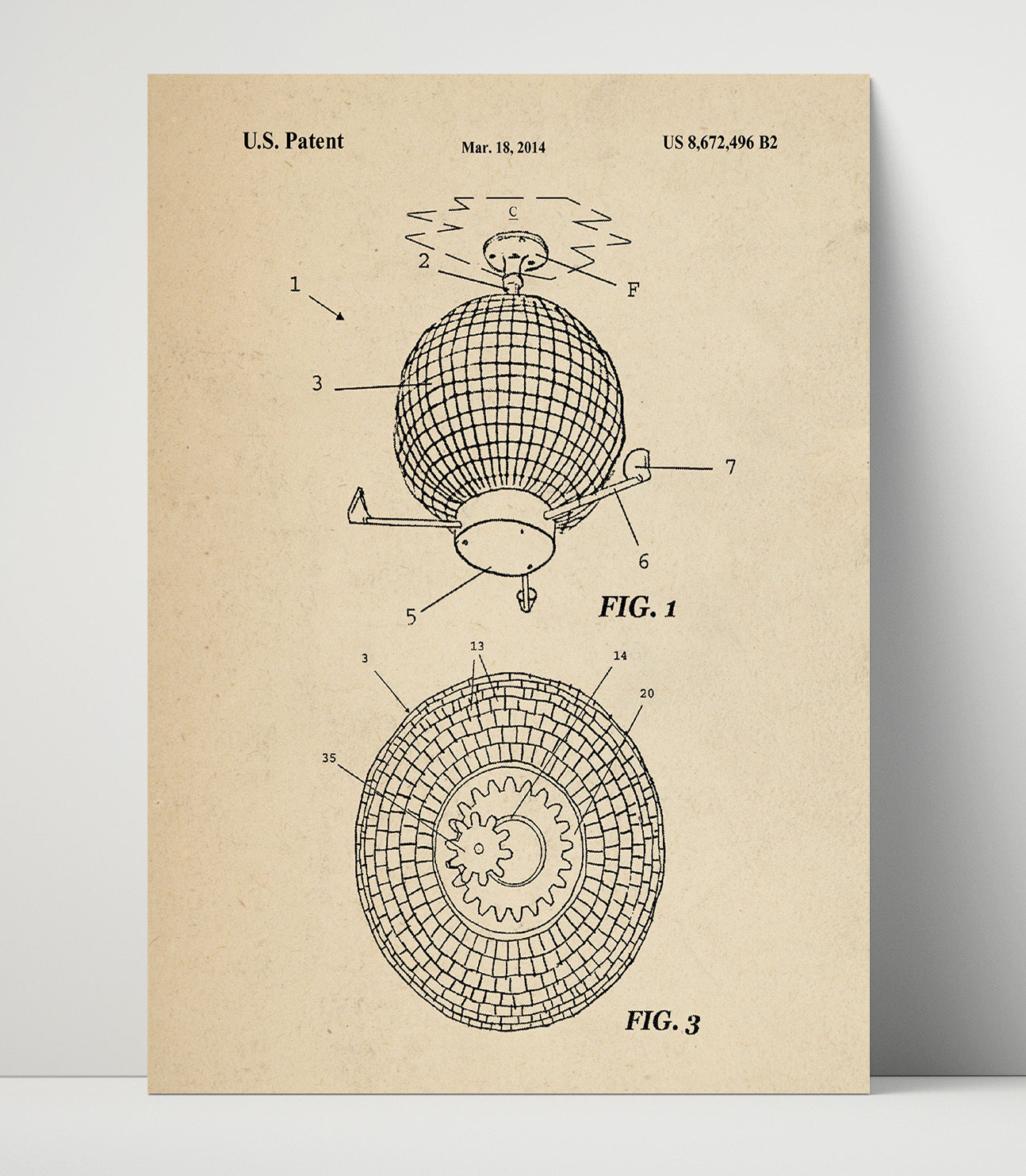 Patent Print - Disco Ball Lighting Apparatus - Unknown Inventor - 2014 - Patent 8672496 Patent Wall Art