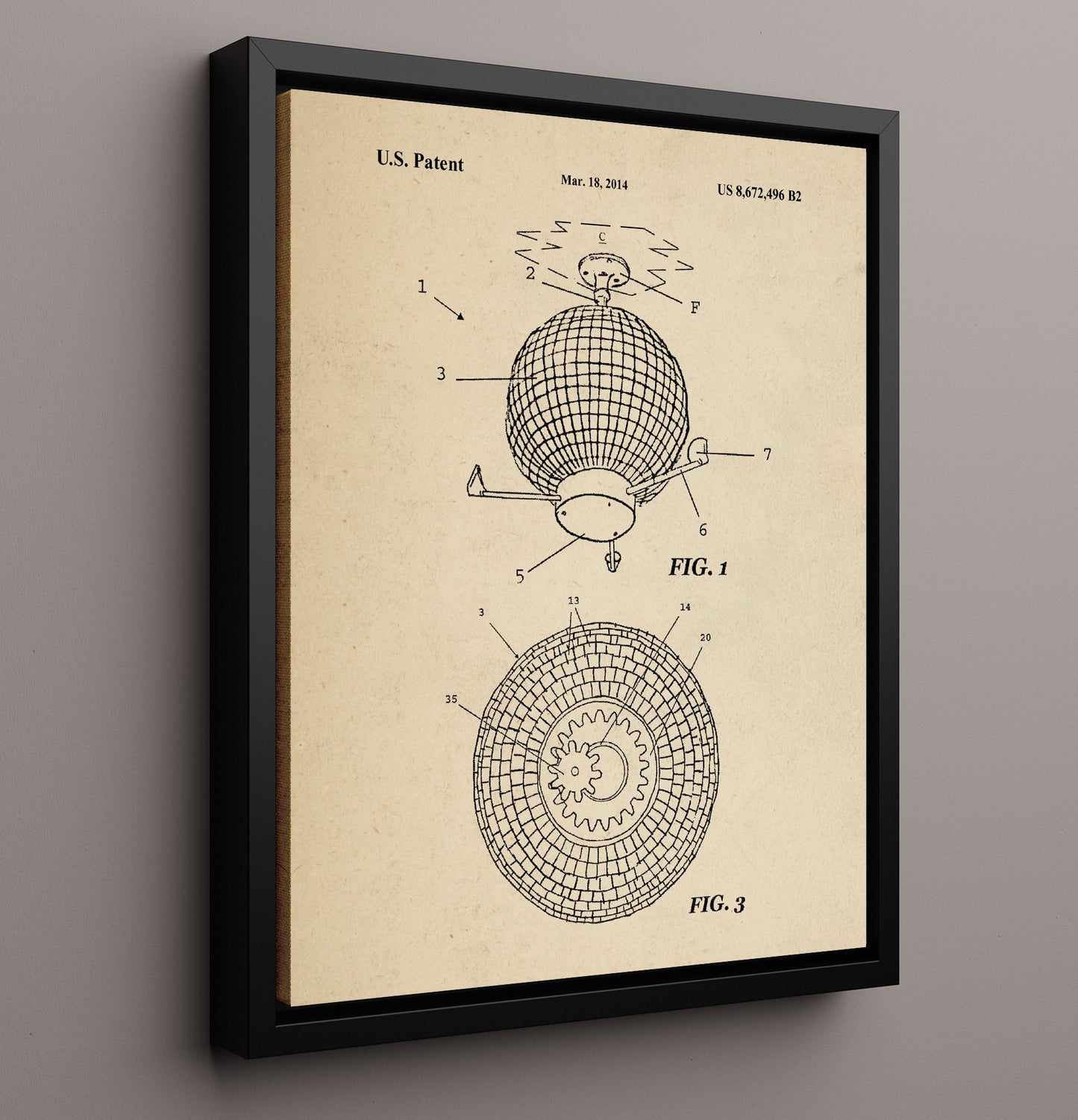 Patent Print - Disco Ball Lighting Apparatus - Unknown Inventor - 2014 - Patent 8672496 Patent Wall Art