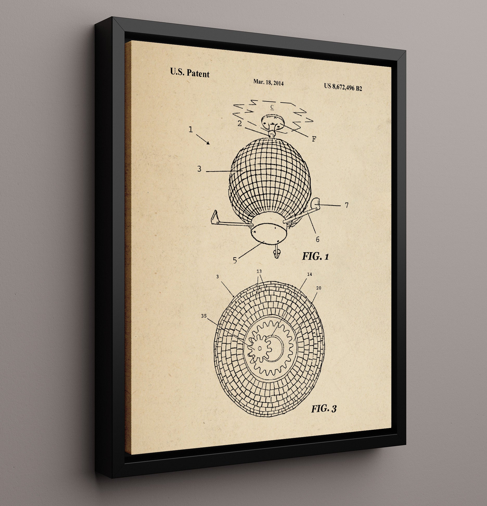 Patent Print - Disco Ball Lighting Apparatus - Unknown Inventor - 2014 - Patent 8672496 Patent Wall Art