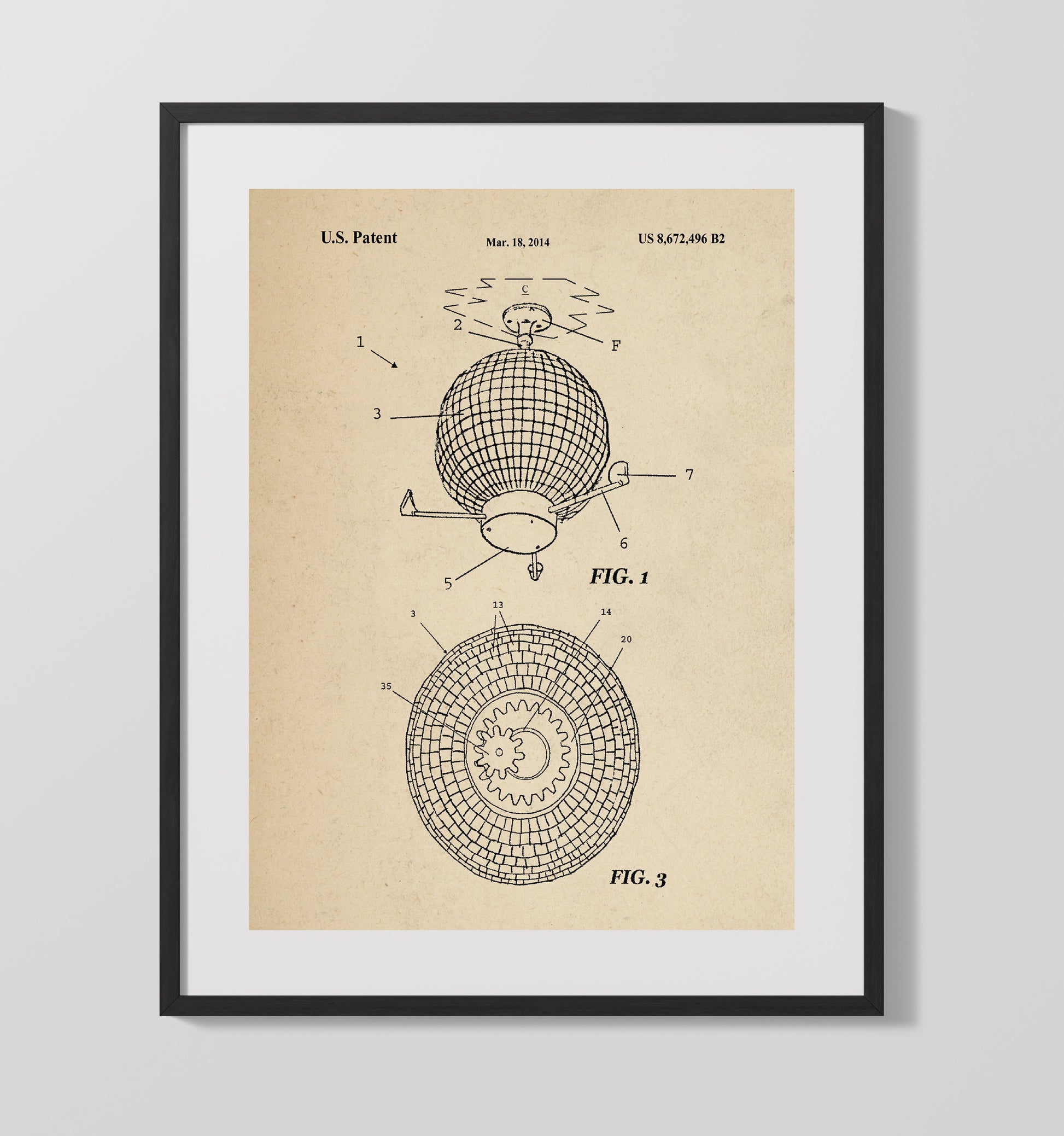 Patent Print - Disco Ball Lighting Apparatus - Unknown Inventor - 2014 - Patent 8672496 Patent Wall Art