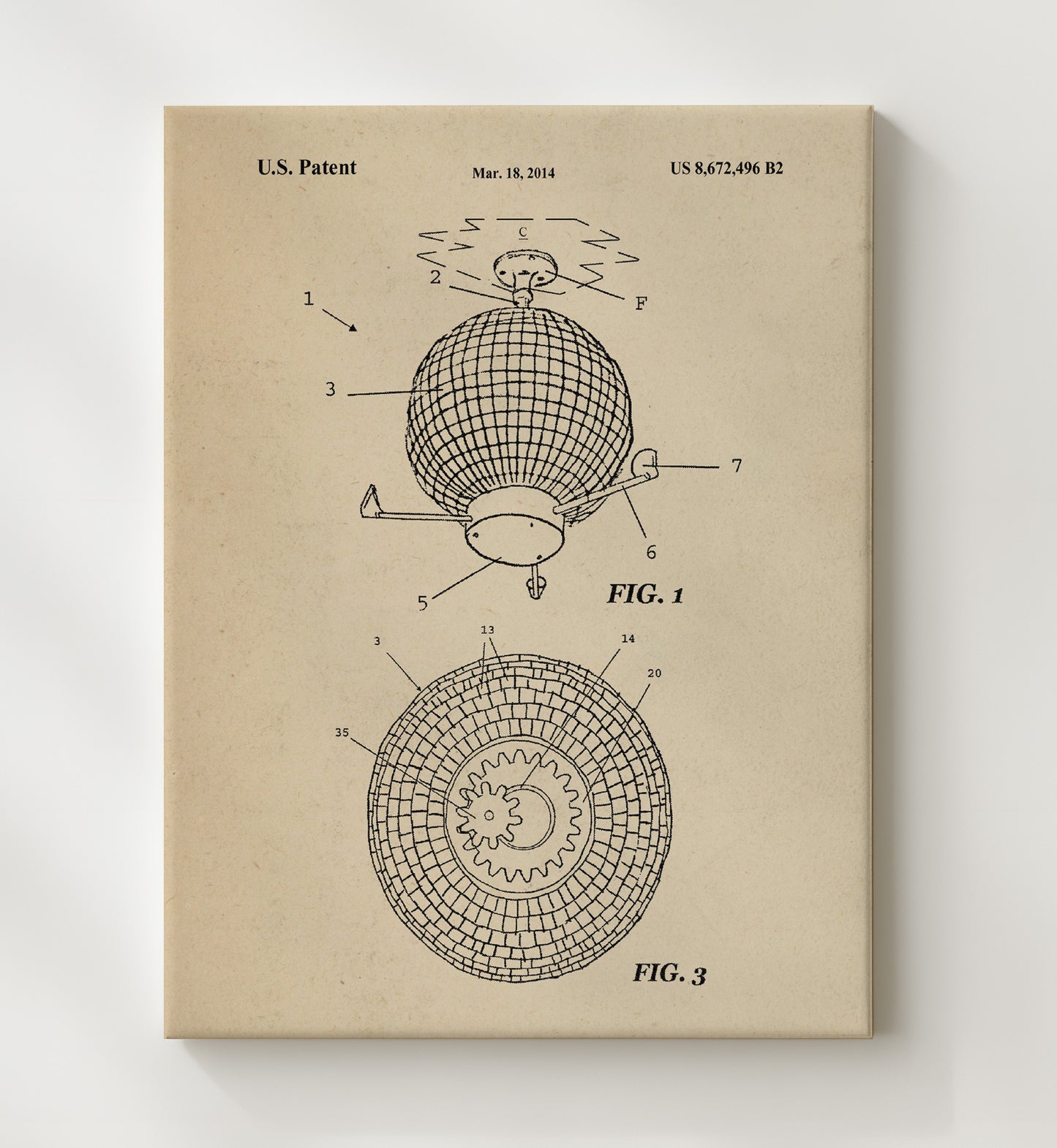 Patent Print - Disco Ball Lighting Apparatus - Unknown Inventor - 2014 - Patent 8672496 Patent Wall Art