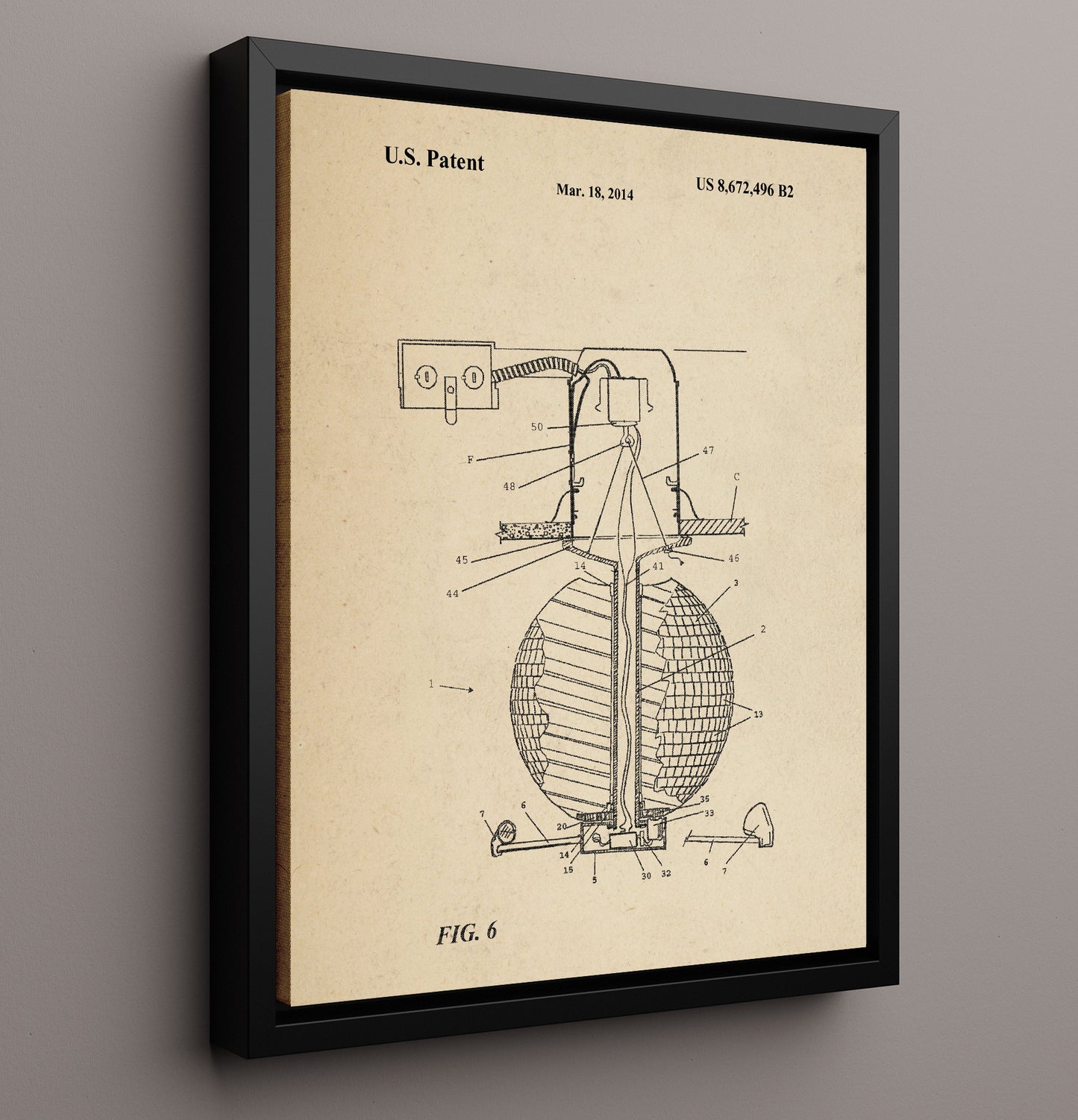 Patent Print - Disco Ball Lighting Apparatus Cross Section - Unknown Inventor - 2014 - Patent 8672496 Patent Wall Art