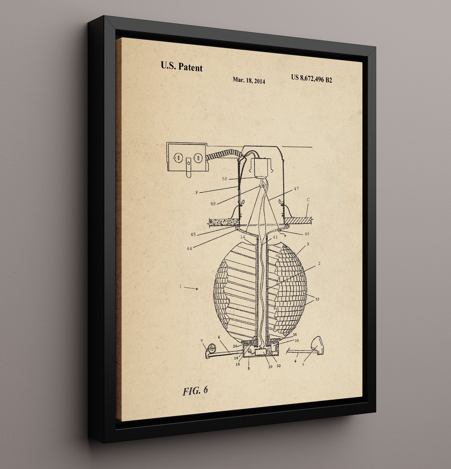 Patent Print - Disco Ball Lighting Apparatus Cross Section - Unknown Inventor - 2014 - Patent 8672496 Patent Wall Art