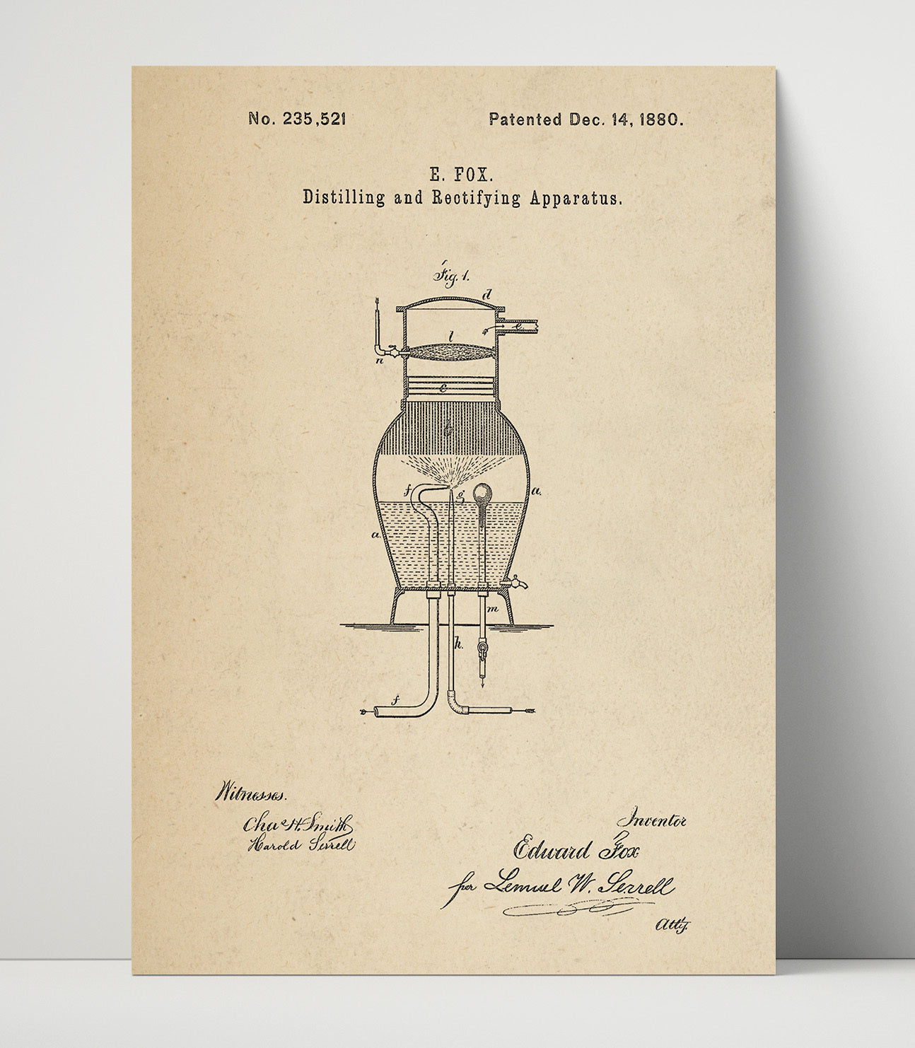 Patent Print - Distilling And Rectifying Apparatus - E. Fox - 1880 - Patent 235521 Patent Wall Art