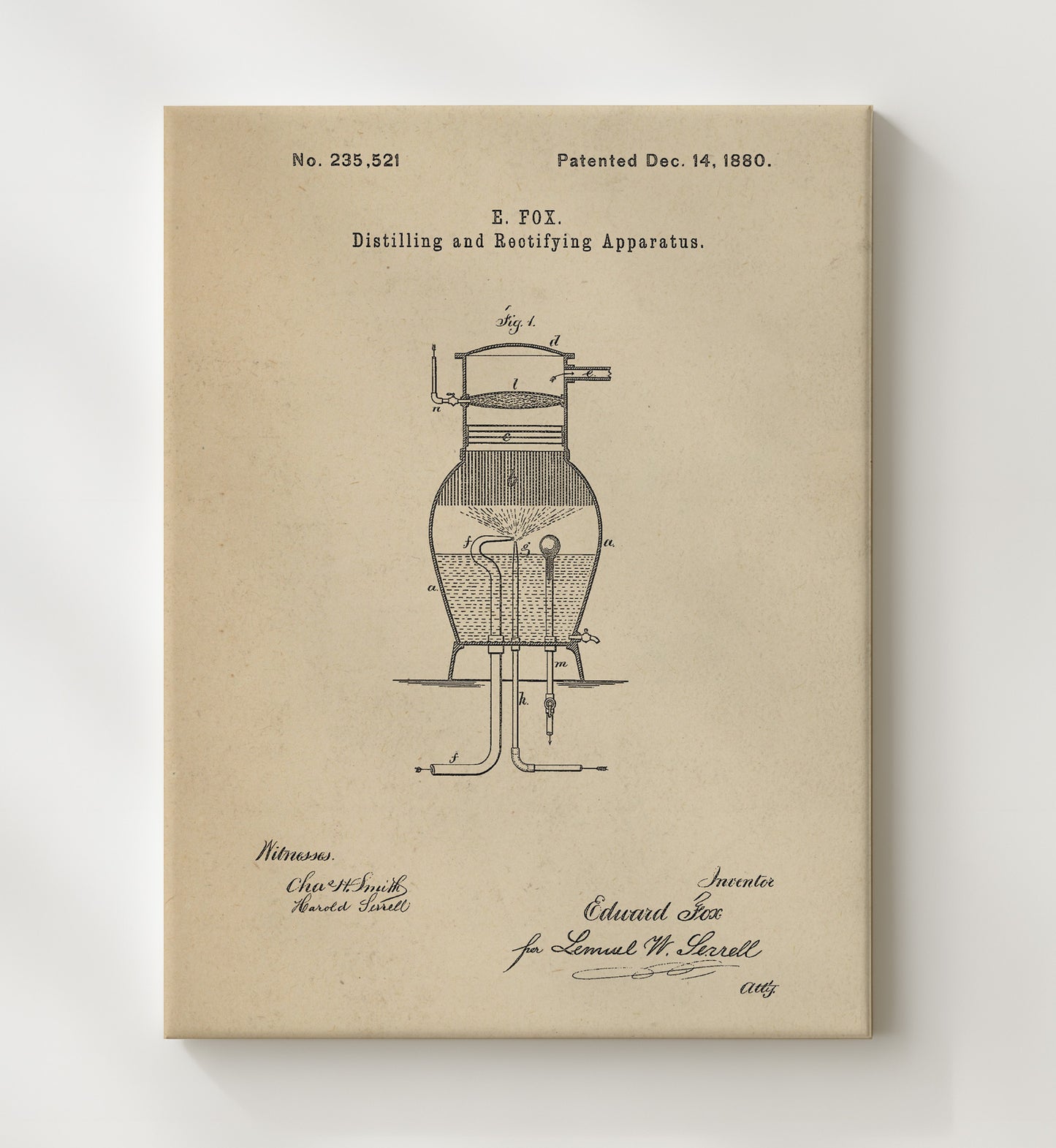 Patent Print - Distilling And Rectifying Apparatus - E. Fox - 1880 - Patent 235521 Patent Wall Art