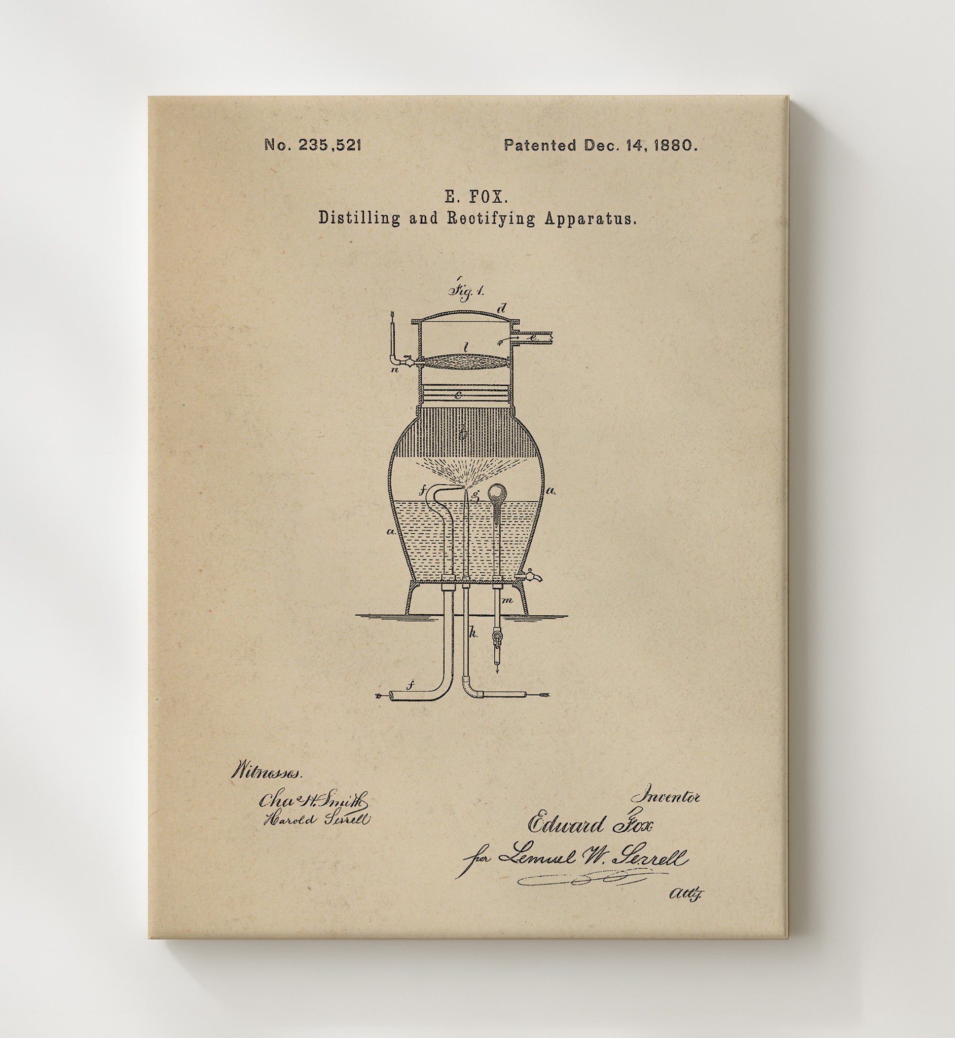Patent Print - Distilling And Rectifying Apparatus - E. Fox - 1880 - Patent 235521 Patent Wall Art