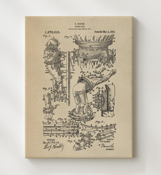 Divers Suit 1921 patent print wall art 8x10 Canvas