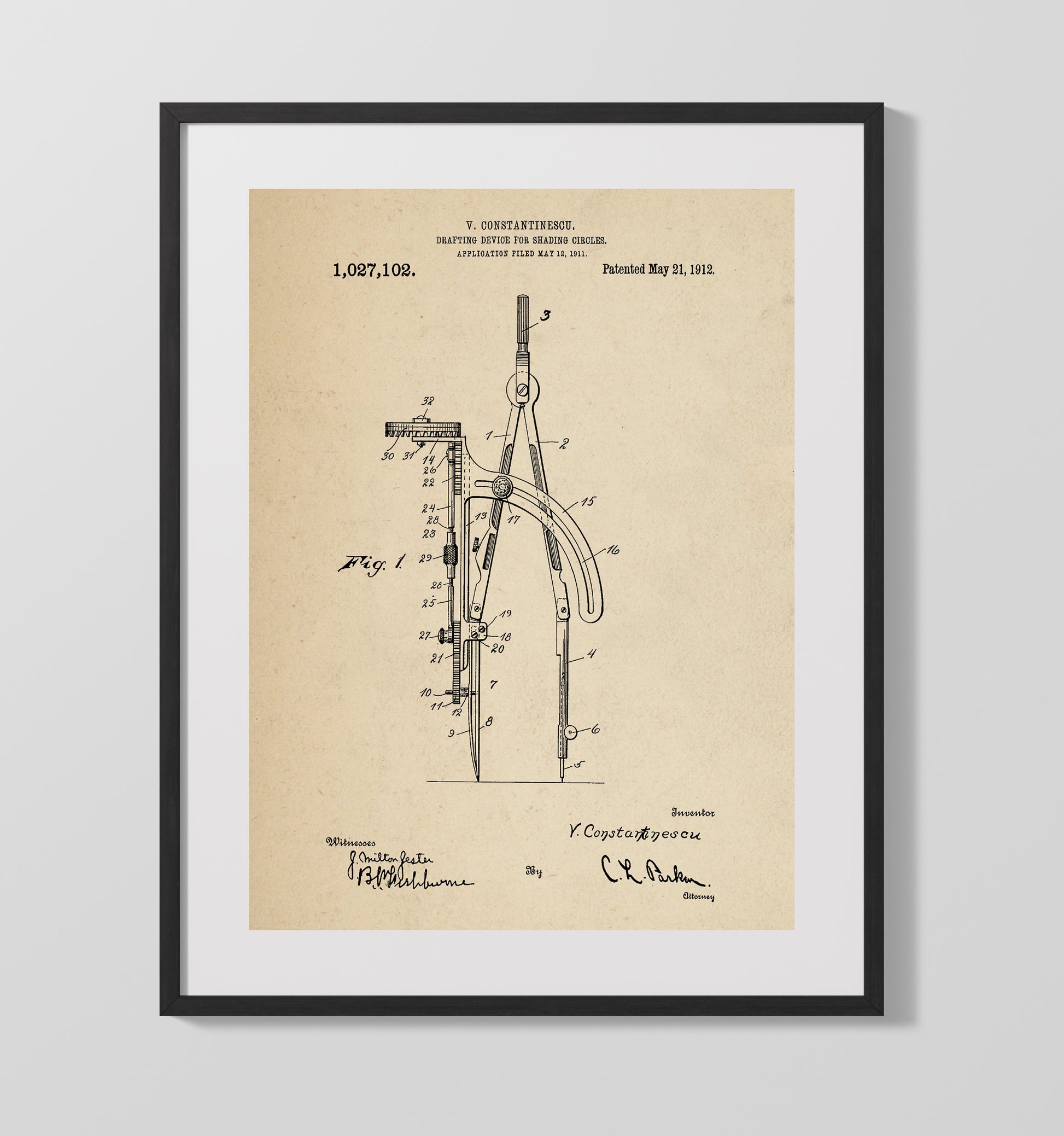 Patent Print - Drafting Device For Shading Circles - V Constantinescu - 1912 - Patent 1027102 Patent Wall Art