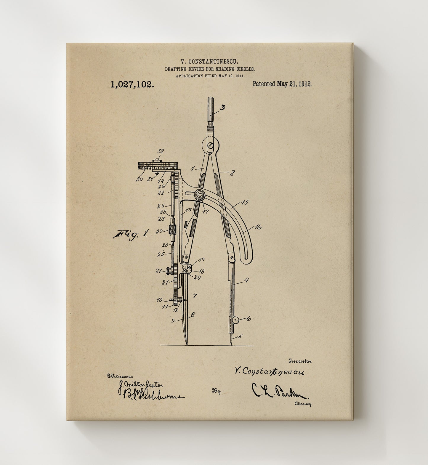 Patent Print - Drafting Device For Shading Circles - V Constantinescu - 1912 - Patent 1027102 Patent Wall Art