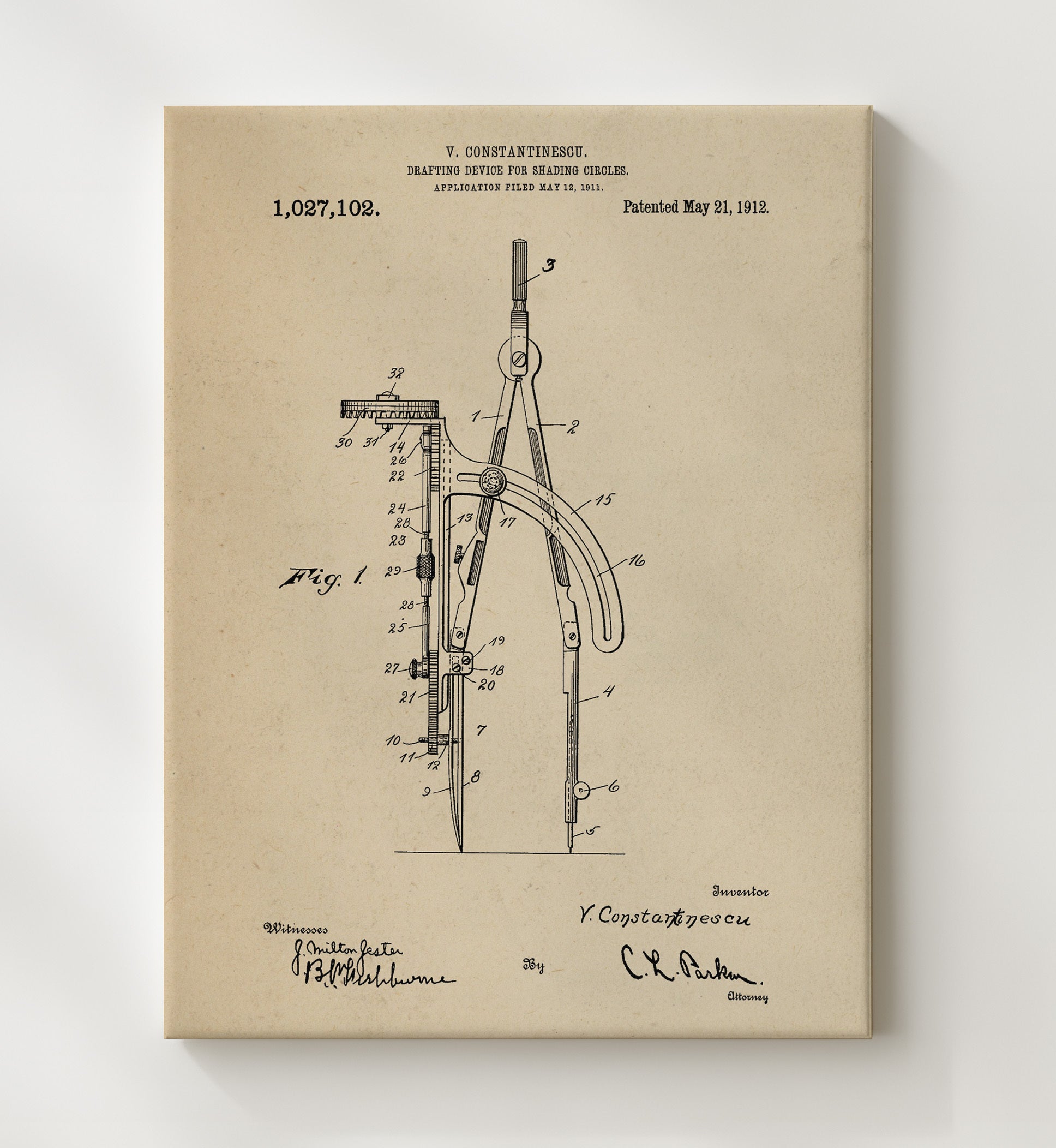 Patent Print - Drafting Device For Shading Circles - V Constantinescu - 1912 - Patent 1027102 Patent Wall Art
