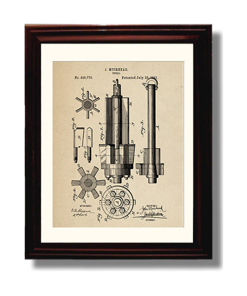 Patent Print - Drill - J. Muirhead - 1891 - Patent 456770 Patent Wall Art