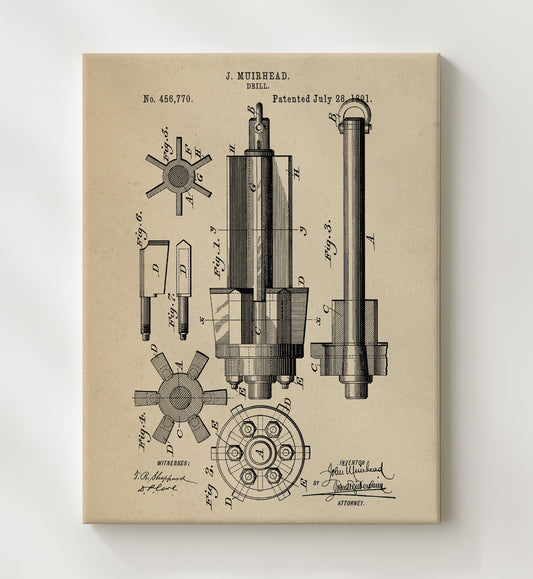 Drill 1891 patent print wall art 8x10 Canvas