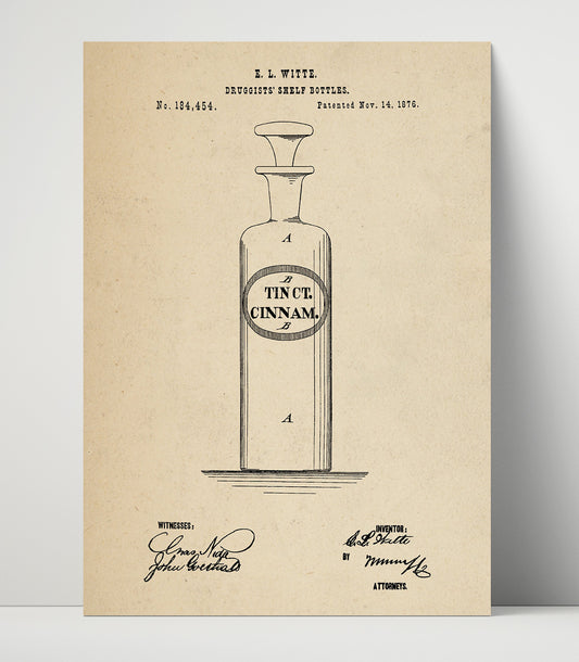 Druggists Shelf Bottles - 1876 Patent - 16x20 Unframed Print