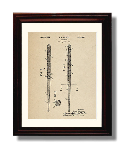 Patent Print - Drum Stick - Arnold R. Brilhart - 1964 - Patent 3147660 Patent Wall Art
