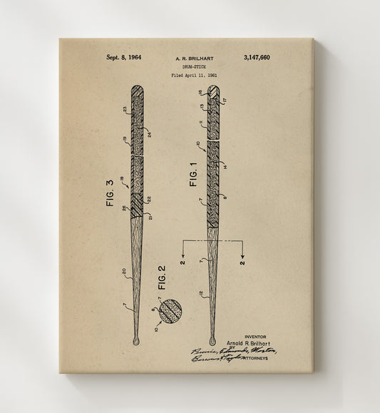Drum Stick 1964 patent print wall art 8x10 Canvas