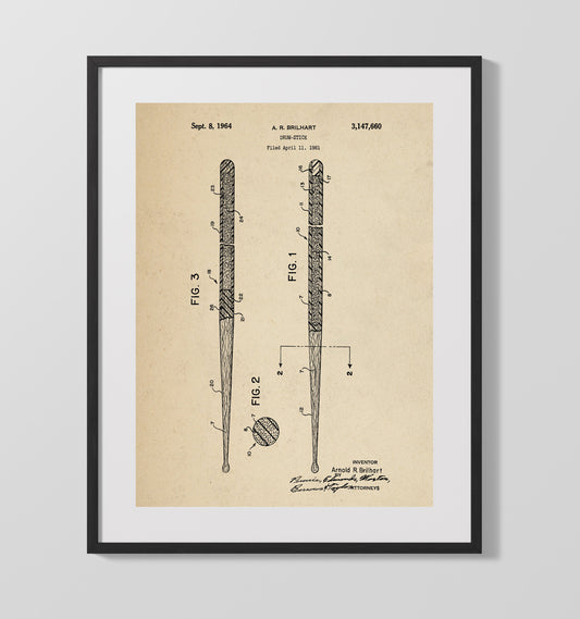 Drum Stick - 1964 Patent - 16x20 Gallery Frame