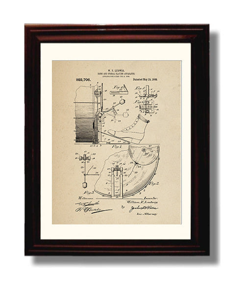 Patent Print - Drum And Cymbal Playing Apparatus - W. F. Ludwig - 1909 - Patent 922706 Patent Wall Art