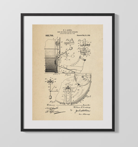 Drum And Cymbal Playing Apparatus - 1909 Patent - 16x20 Gallery Frame