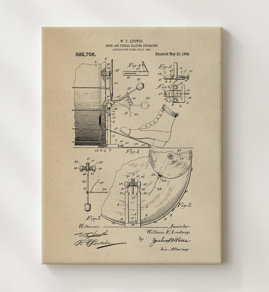 Drum And Cymbal Playing Apparatus 1909 patent print wall art 8x10 Canvas