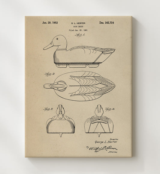 Duck Decoy 1952 patent print wall art 8x10 Canvas
