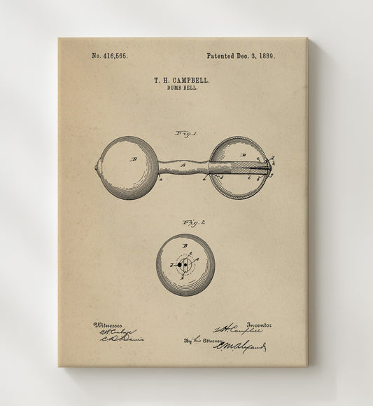 Dumbbell 1889 patent print wall art 8x10 Canvas