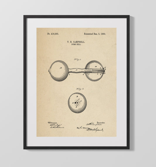 Dumbbell - 1889 Patent - 16x20 Gallery Frame