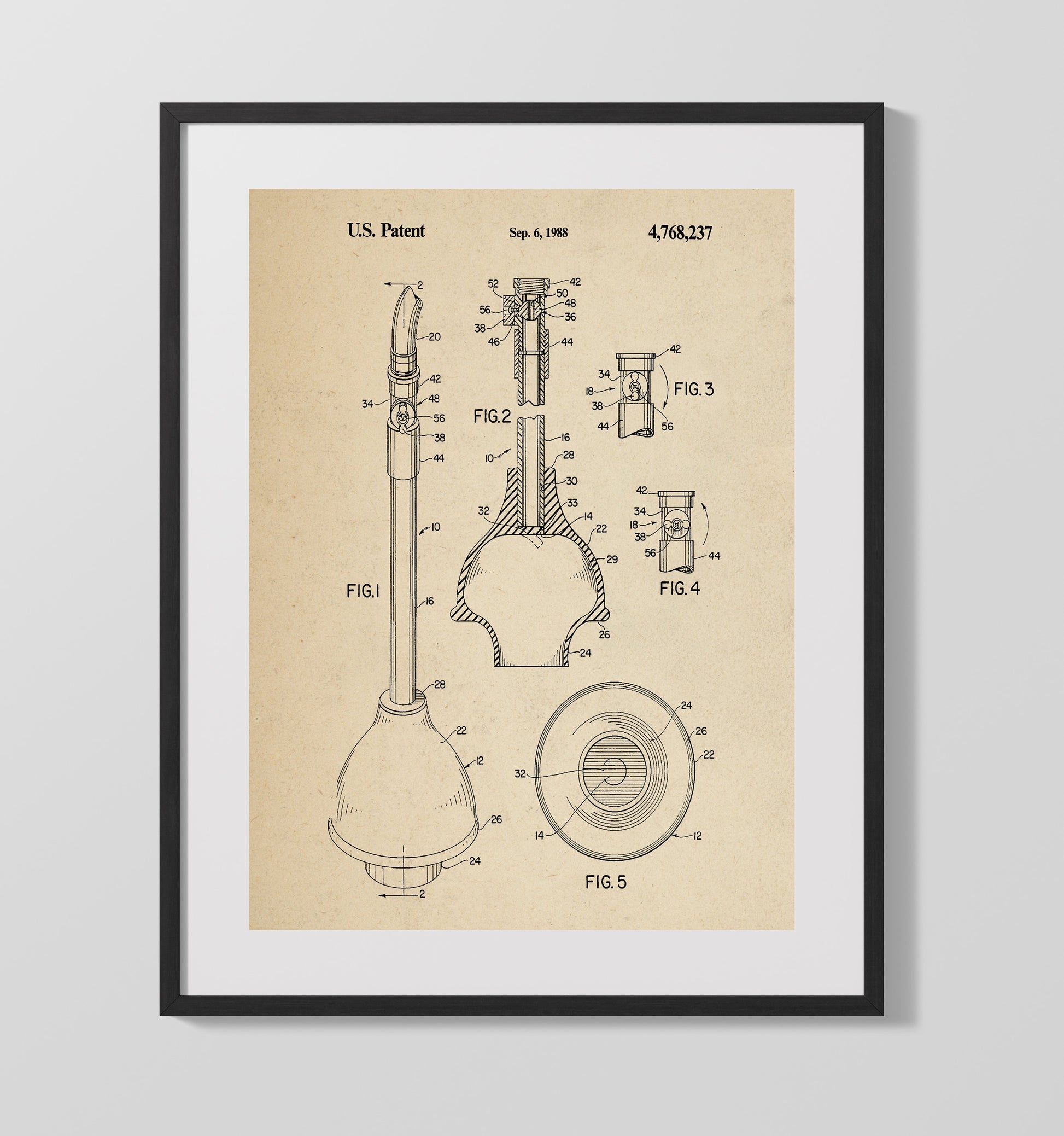 Patent Print - Ear Cleaning Device - Unknown - 1988 - Patent 4768237 Patent Wall Art