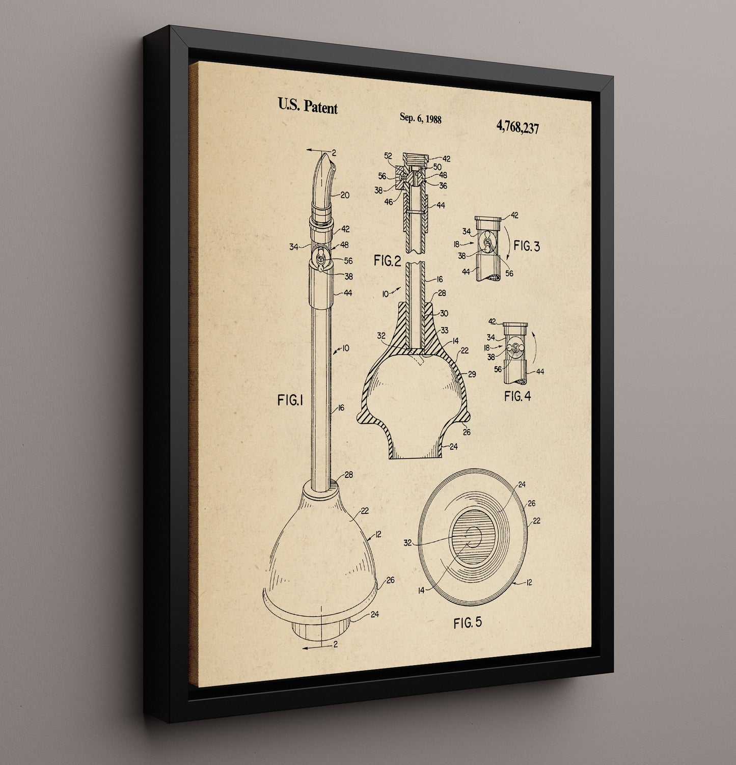 Patent Print - Ear Cleaning Device - Unknown - 1988 - Patent 4768237 Patent Wall Art