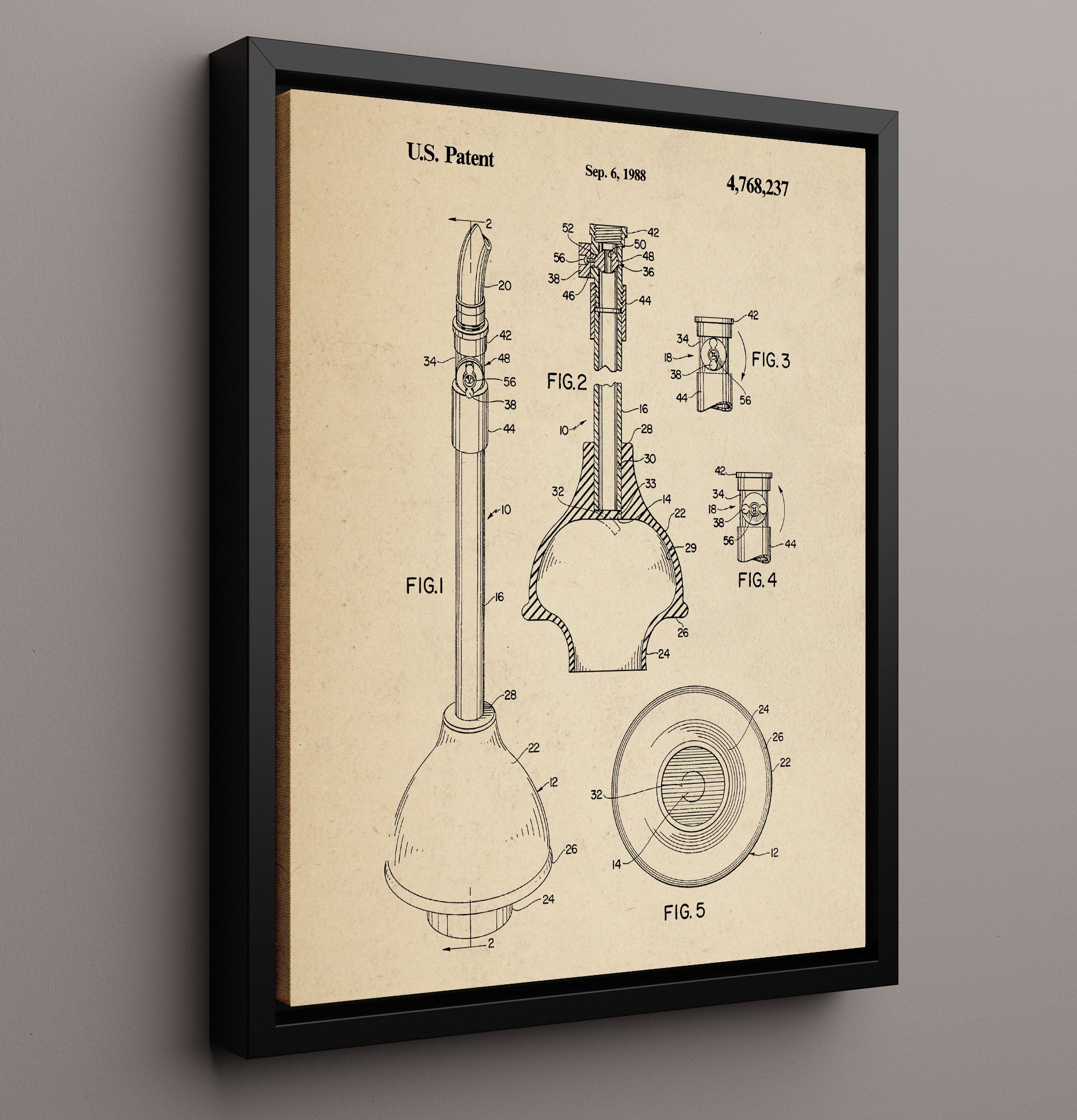 Patent Print - Ear Cleaning Device - Unknown - 1988 - Patent 4768237 Patent Wall Art