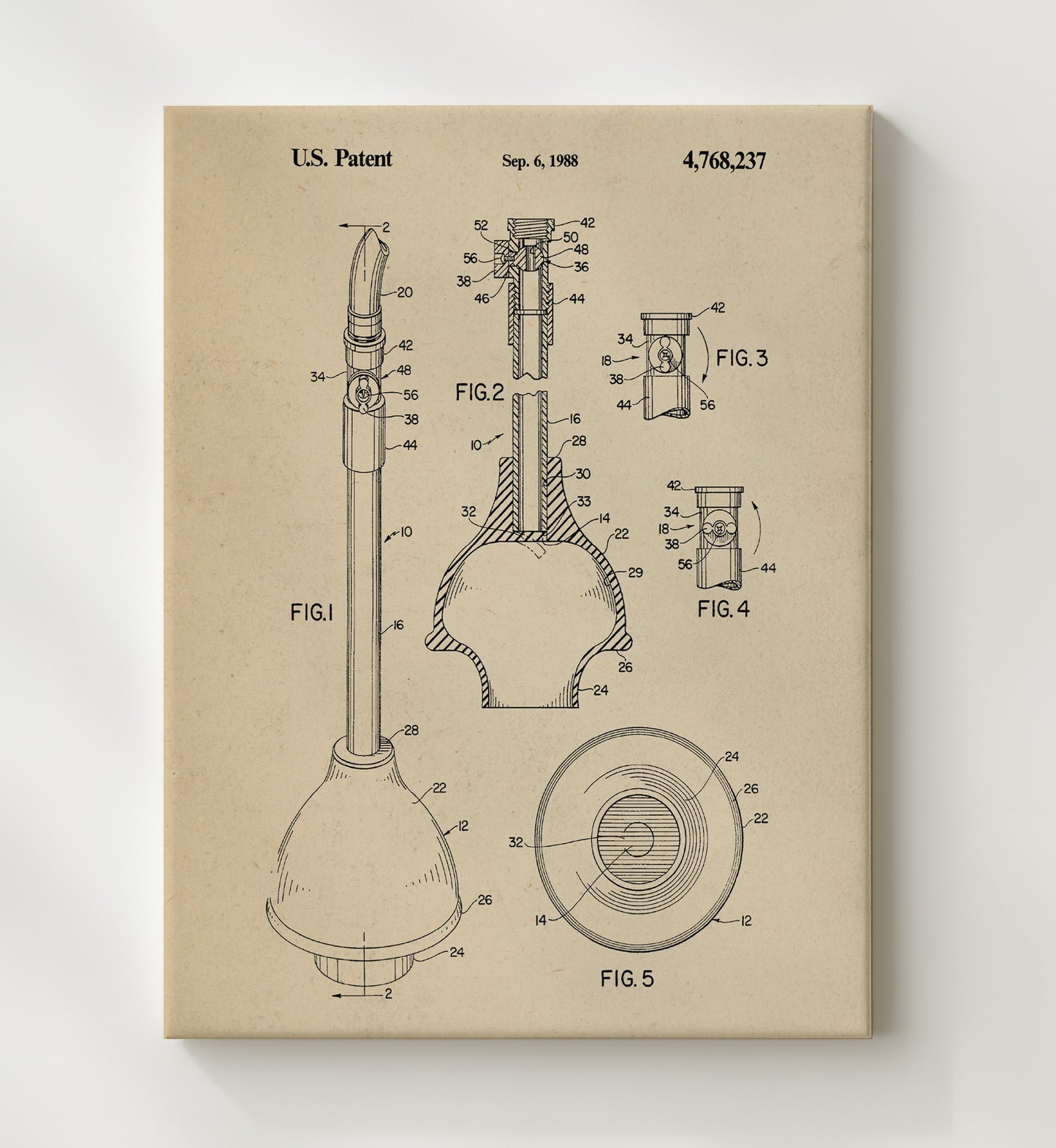 Patent Print - Ear Cleaning Device - Unknown - 1988 - Patent 4768237 Patent Wall Art