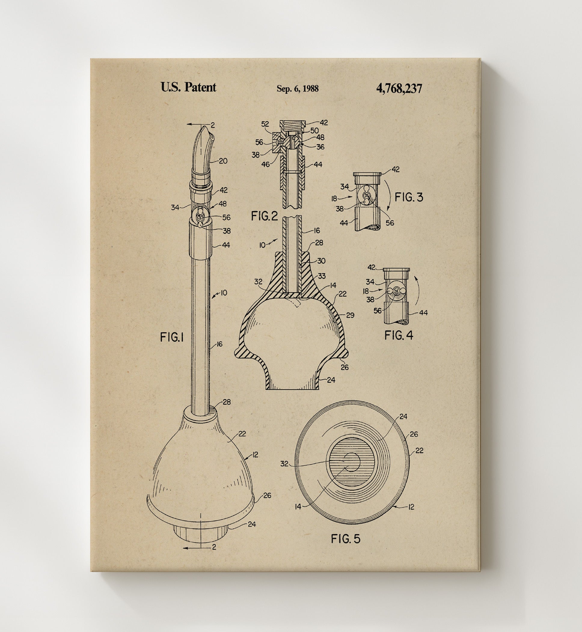 Patent Print - Ear Cleaning Device - Unknown - 1988 - Patent 4768237 Patent Wall Art
