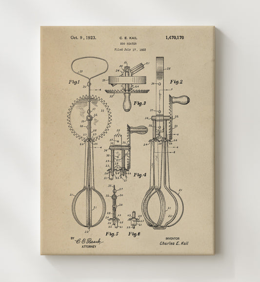 Egg Beater 1923 patent print wall art 8x10 Canvas