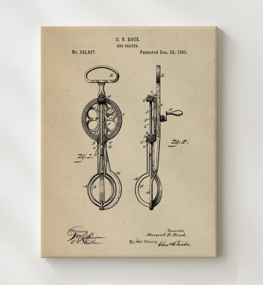 Egg Beater 1885 patent print wall art 8x10 Canvas