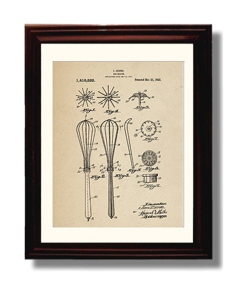 Patent Print - Egg Beater - J. Ziemba - 1922 - Patent 1410522 Patent Wall Art