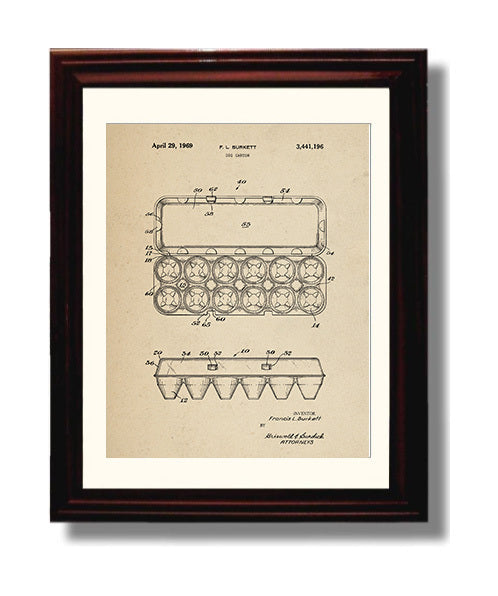 Patent Print - Egg Carton - Francis L Burkett - 1969 - Patent 3441196 Patent Wall Art
