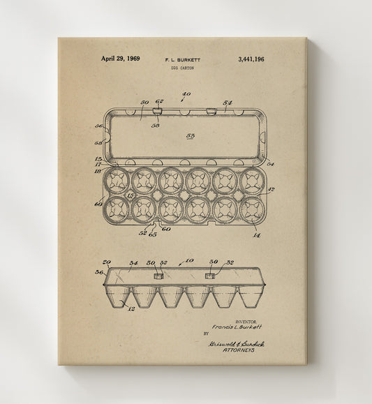 Egg Carton 1969 patent print wall art 8x10 Canvas