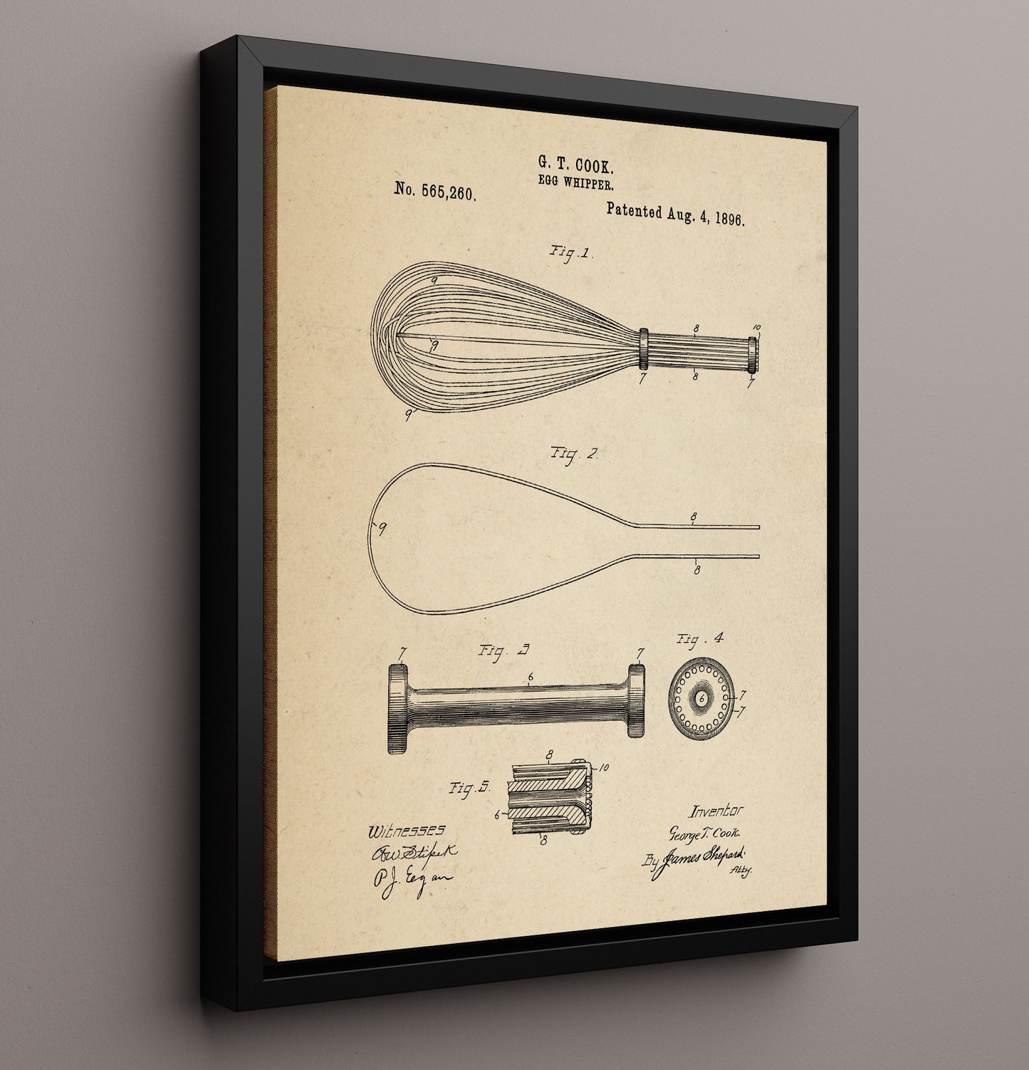 Patent Print - Egg Whipper - G.T. Cook - 1896 - Patent 565260 Patent Wall Art