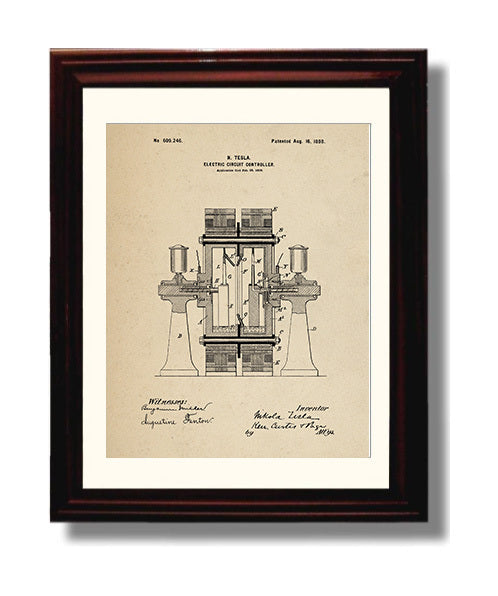 Patent Print - Electric Circuit Controller - Nikola Tesla - 1898 - Patent 609246 Patent Wall Art