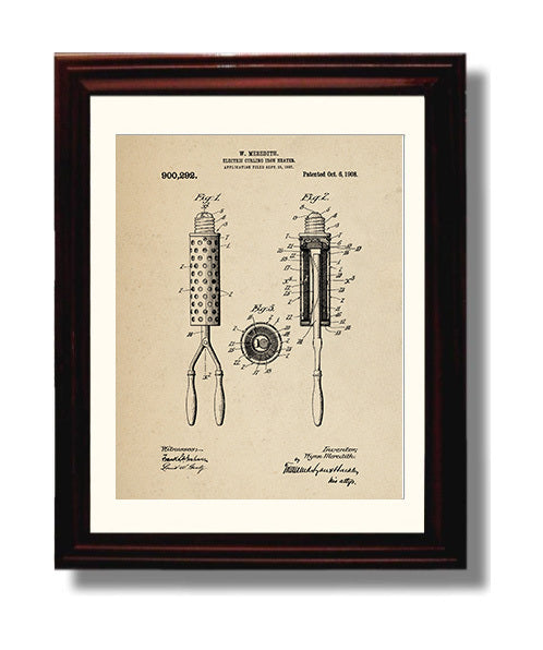 Patent Print - Electric Curling Iron Heater - Wygne Meredith - 1908 - Patent 900292 Patent Wall Art