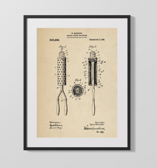 Electric Curling Iron Heater - 1908 Patent - 16x20 Gallery Frame