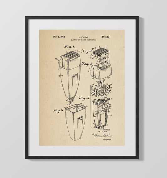 Electric Dry Shaver - 1953 Patent - 16x20 Gallery Frame