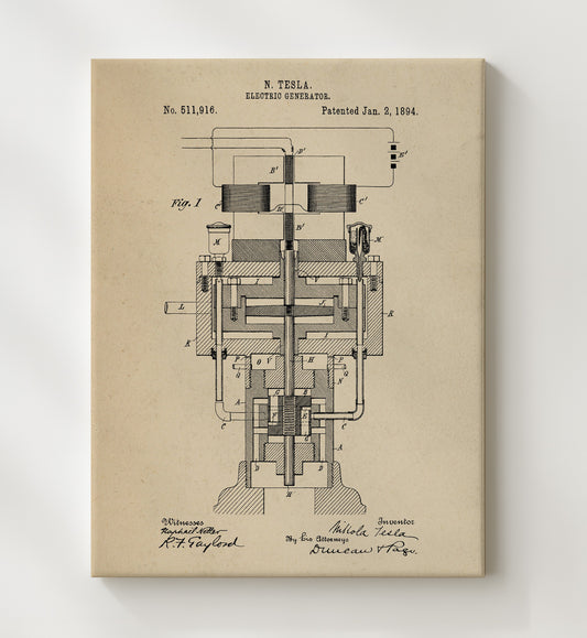 Electric Generator 1894 patent print wall art 8x10 Canvas