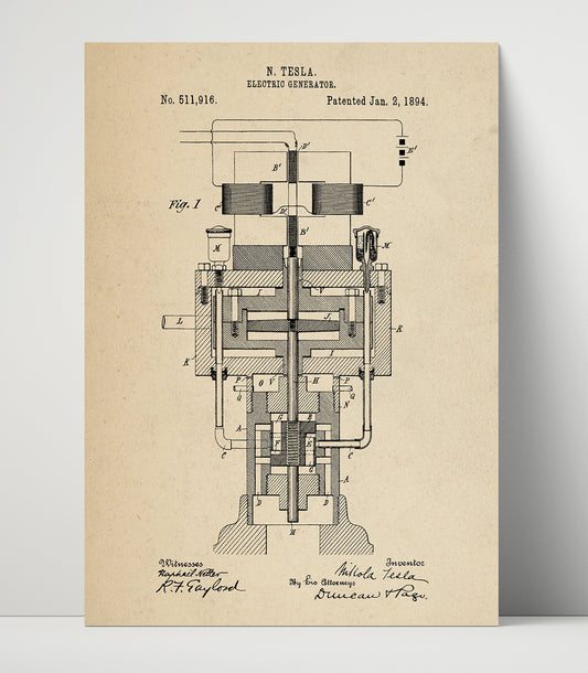 Electric Generator - 1894 Patent - 16x20 Unframed Print